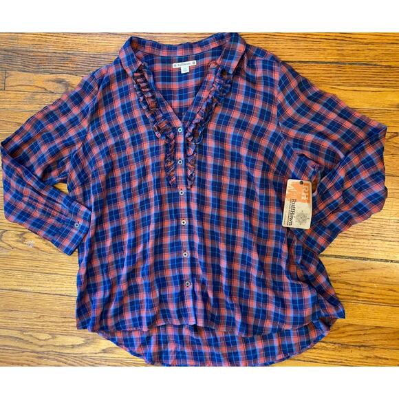 NWT Ruff Hewn Blouse Women’s Shirt 3X Checkered Red Navy $59 - Picture 1 of 11